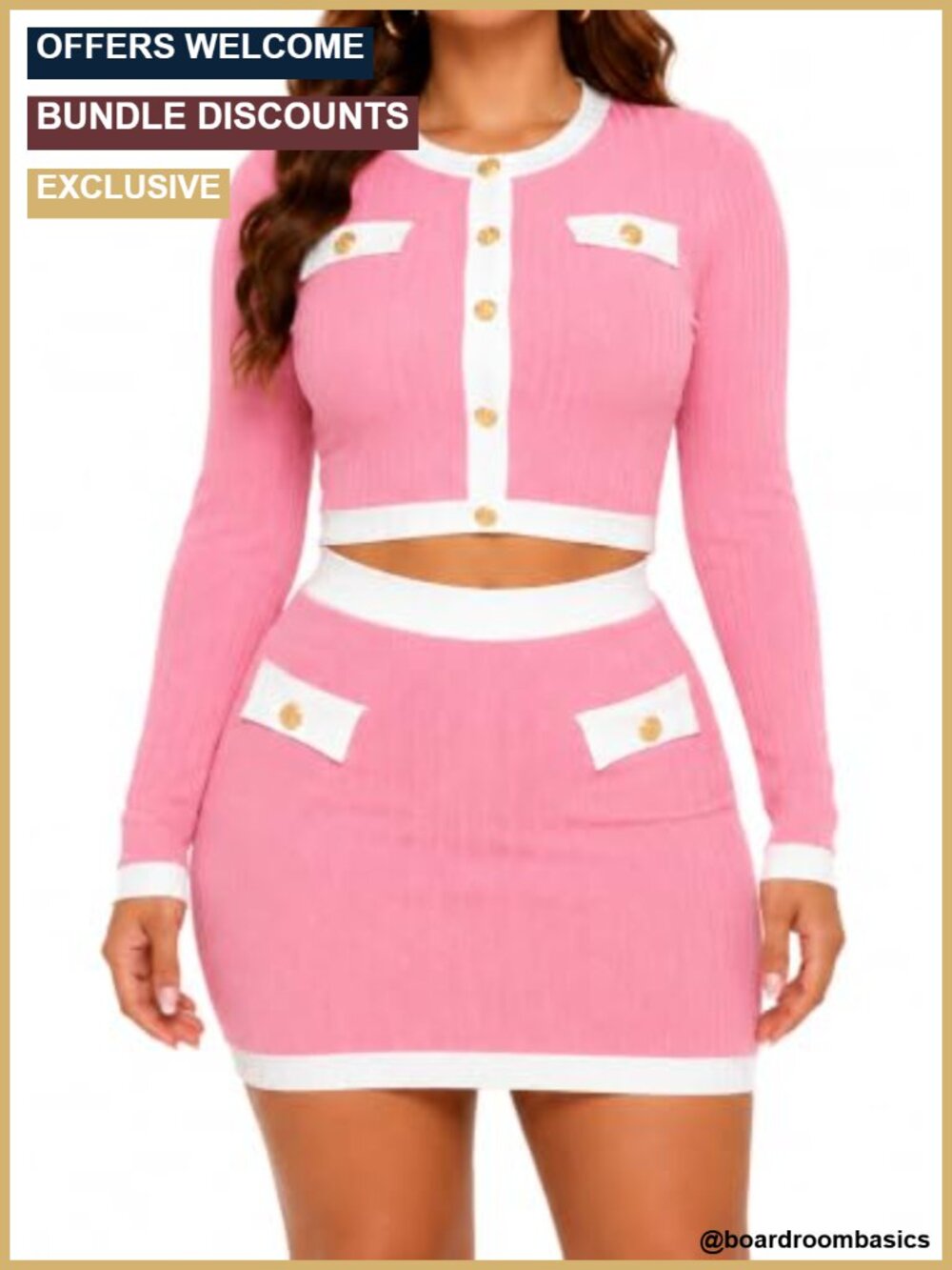 Women's 2 Piece Skirt Set Button Crop Top Bodycon Mini Skirt Going Out